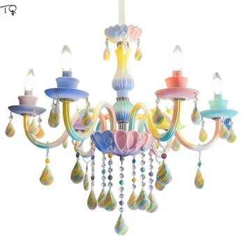 

Nordic Macaroon Rainbow Crystal Pendant Lights Led Colorful Glass Candle Lamp Dining Room Hall Bedroom Girl Princess Kids Room