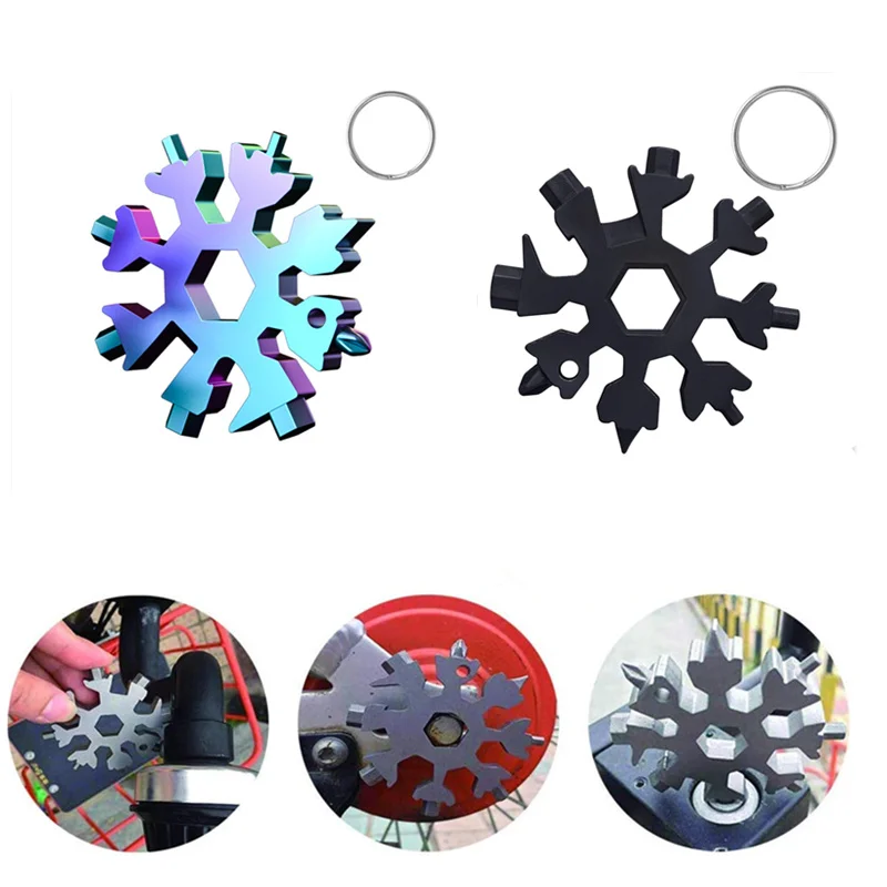 

Outdoor Tools Snowflake Wrench Multifunctional Hexagon Hand Tool Mini Bottle Opener Portable Bike Screwdriver EDC Keychain Hole