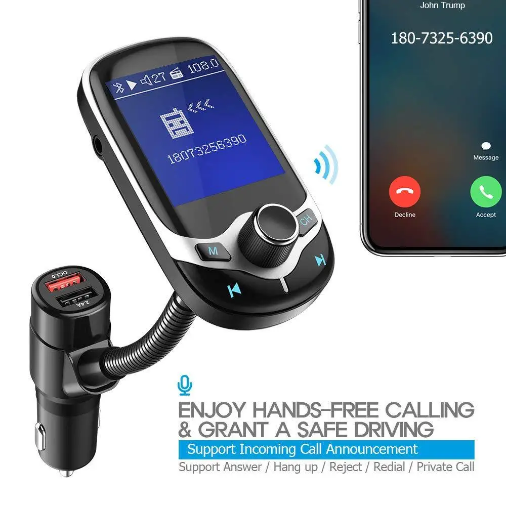 JINSERTA Bluetooth FM модулятор Большой цветной экран Автомобильный MP3-плеер QC3.0 быстрое зарядное устройство 3 порта USB TF воспроизведение музыки