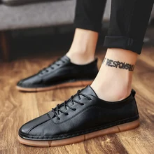 Высококачественная кожаная повседневная обувь мужская Вулканизированная обувь Брендовая Роскошная легкая обувь на плоской подошве со шнуровкой всесезонные кроссовки