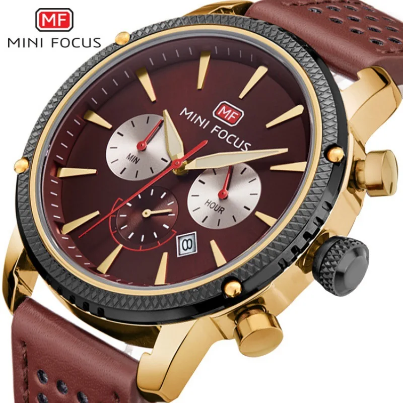 

Mini FOCUS/MEN'S Watch/Business-Style/Three-Eyed Six-pin/Calendar Waterproof/Leather Watch Strap 0010G