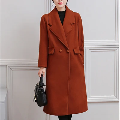 Однотонные свободные длинные кашемировые пальто для женщин больших размеров теплые зимние шерстяные пальто куртки женские корейские осенние шерстяные пальто верхняя одежда - Цвет: Camel