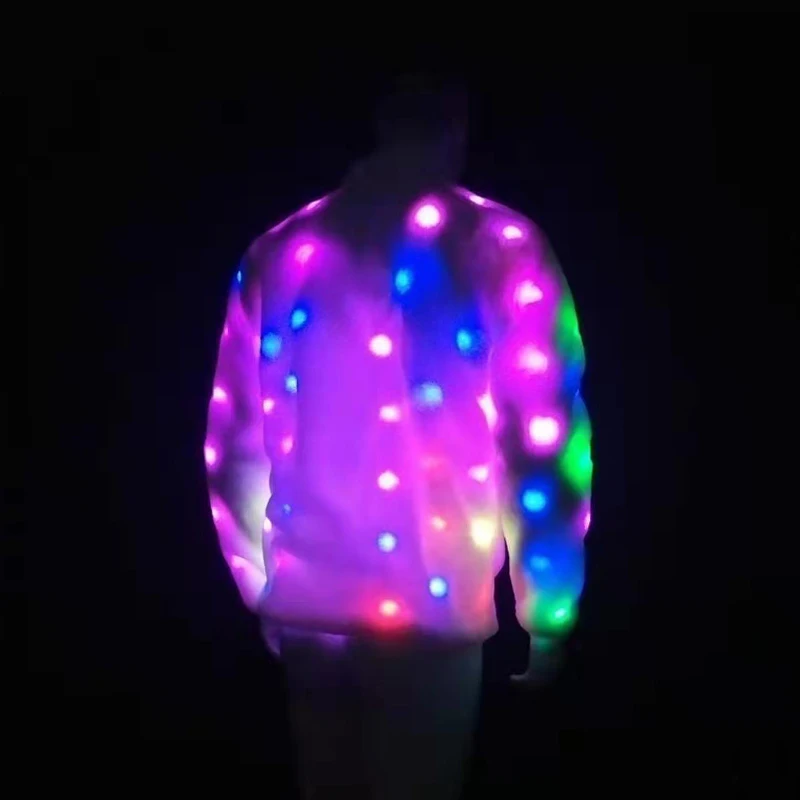 Unique Light Up LED Faux Fur Jacket Coat for Men Funny Men's Stand Collar Faux Fur LED Stage Jacket Coat Plus Size