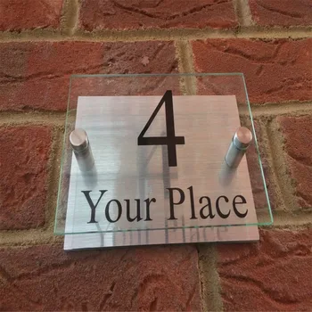 

MODERN HOUSE SIGN PLAQUE DOOR NUMBER STREET GLASS EFFECT ACRYLIC ALUMINIUM NAME
