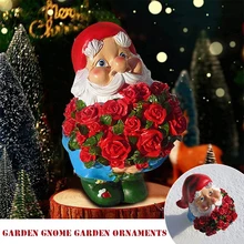 Gnome With Rose Statue Creative Resin Crafts Outdoor Landscape Ornament For Home Garden Courtyard Decoration Jardineria