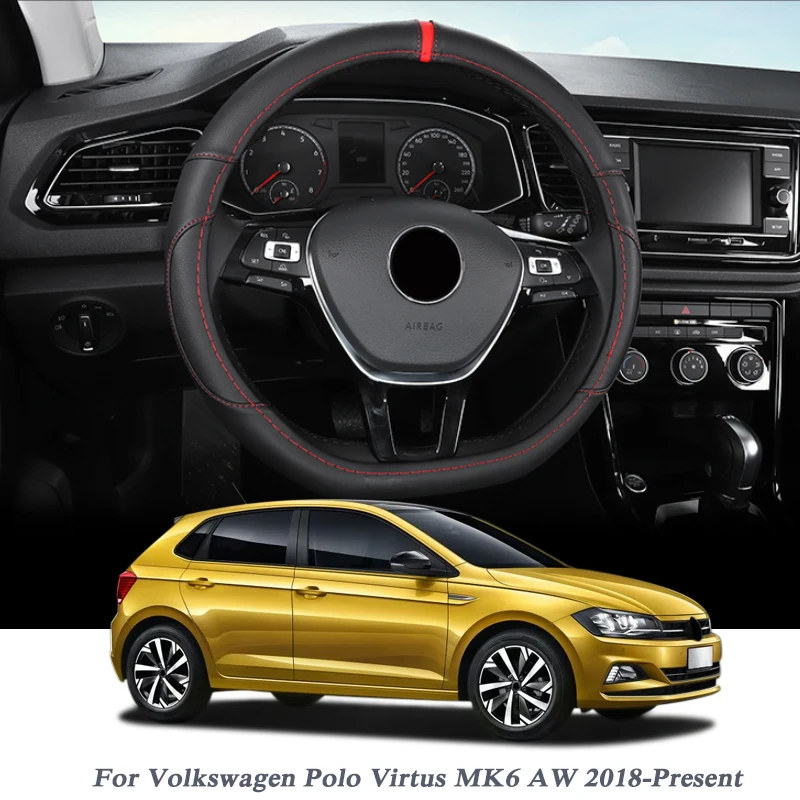 Автомобильный Стайлинг кожаный чехол на руль для Volkswagen Polo Virtus MK6 AW-Н. В. Чехол рулевого колеса автомобиля украшения