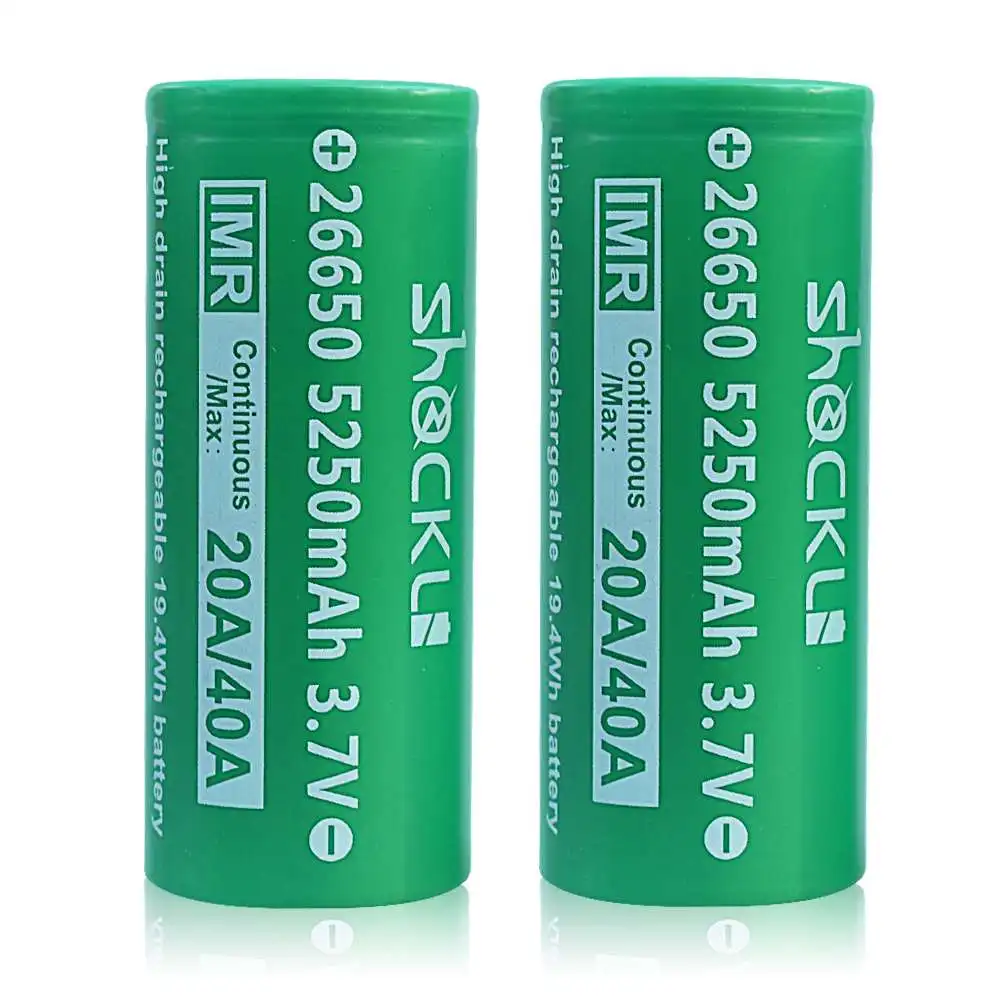 2 шт 3,7 V Shockli IMR 26650 аккумулятор 5250mah 20A литий-ионная аккумуляторная батарея с плоским верхом чехол для фонарика