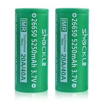 

2PCS 3.7V Shockli IMR 26650 Battery 5250mah 20A Rechargeable Li-ion Battery Flat top Discharge with Case for Flashlight