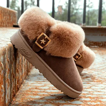 

Fashion Women's Ankle Boots Winter Rounded Toe Snow Boots Female Slip On Warm Buckle Boot Turn Over Edge Winter Shoes