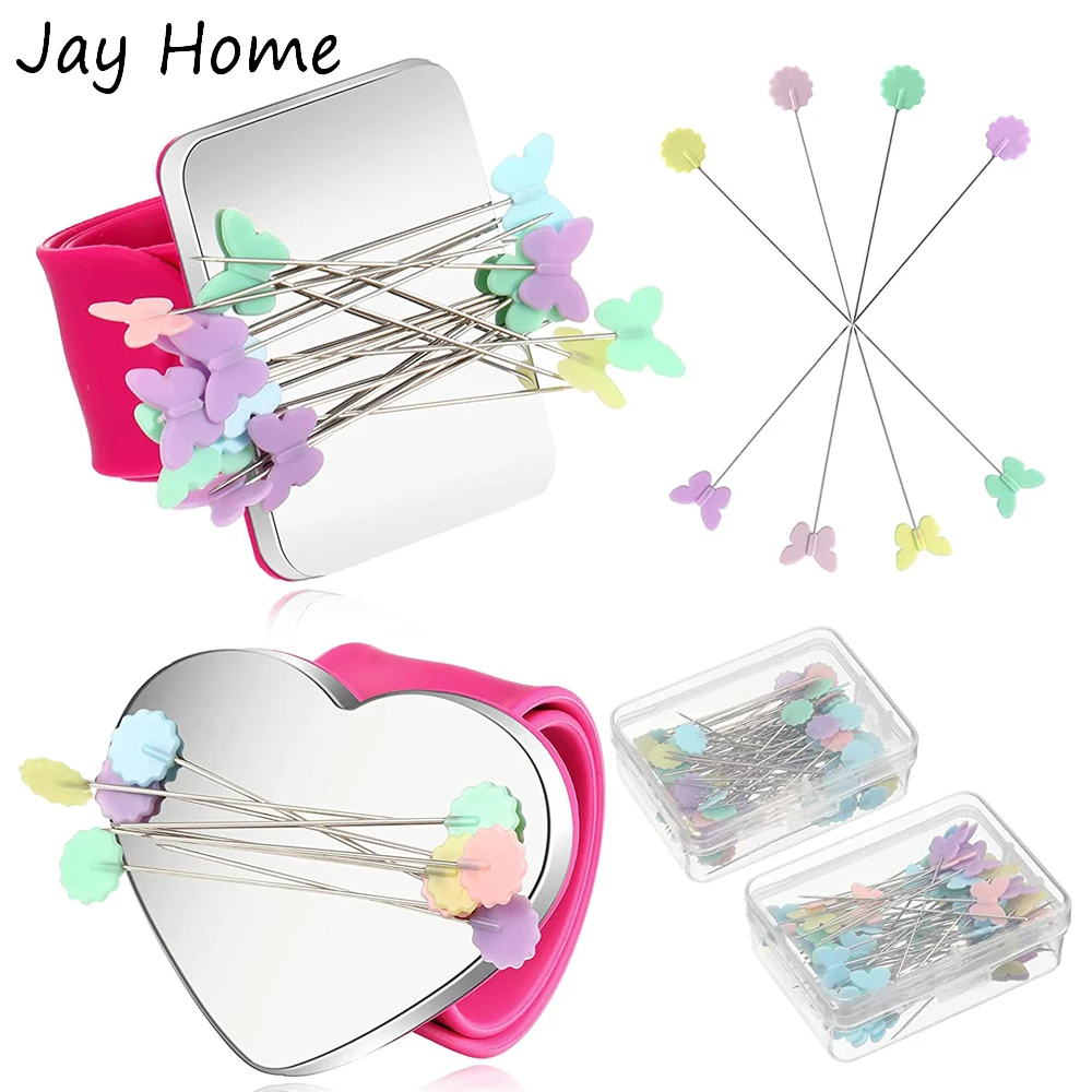 

Magnetic Wrist Sewing Pincushion Pin Holder with 100PCS Flat Head Straight Pins Quilting Pins DIY Sewing Accessories Project