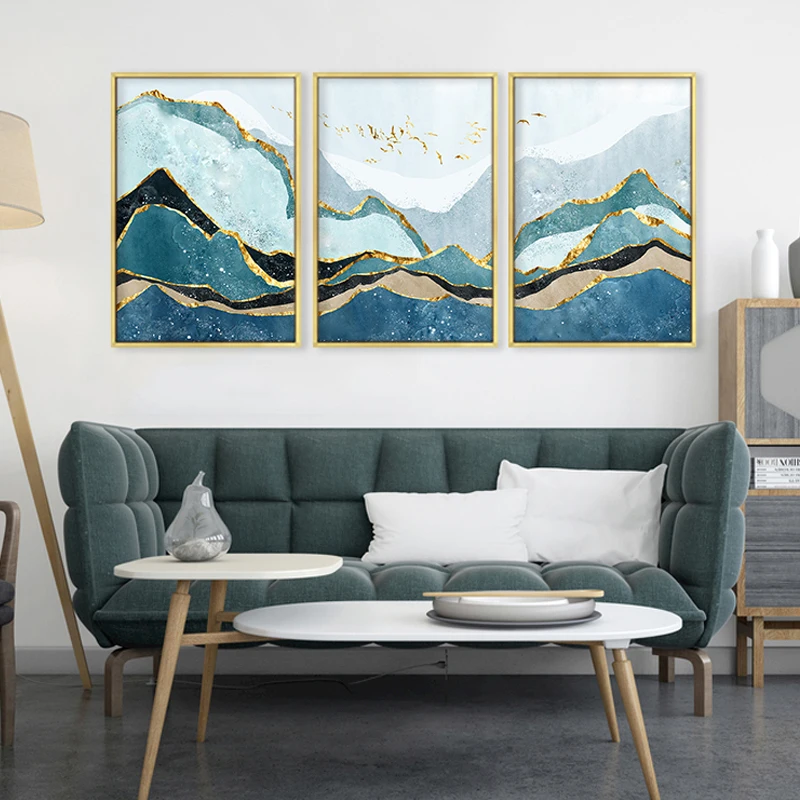 Abstract Mountain Peak Flying Bird Canvas Painting Lamina D'Oro Mountain Painting Poster Print Picture For Living Room Home Decor