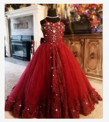 2022 Coloful Flower Girls Dresses Jewel Neck Hand Made Flower Beads Ball Gown Toddler Pageant Dress Puffy Kids Prom Gowns