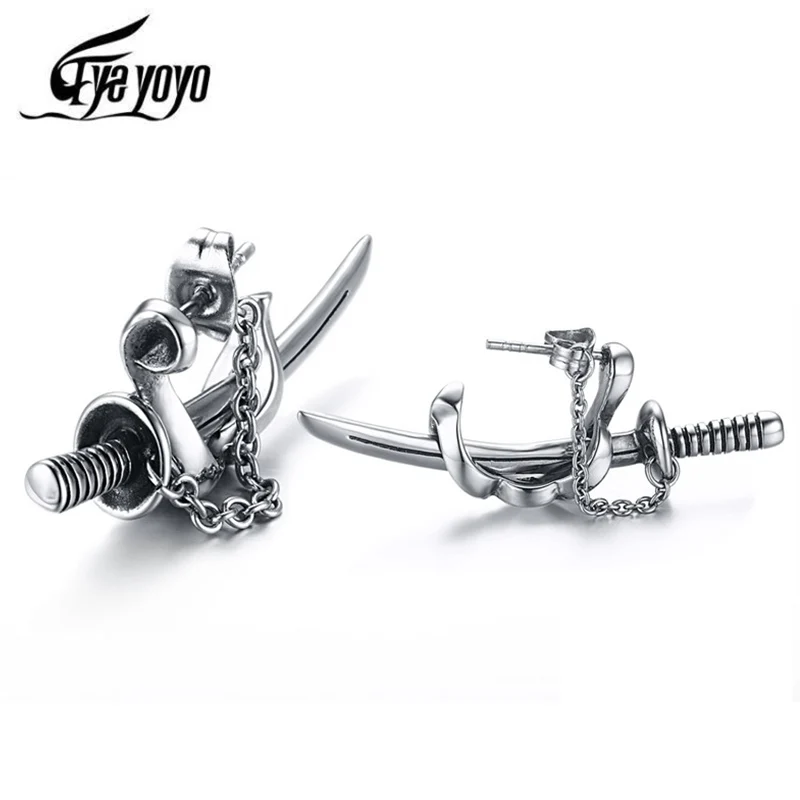 

Серьги-гвоздики EyeYoYo для мужчин, самурайский меч-Самурай, винтажная Катана из нержавеющей стали, пирсинг ушей в стиле панк, модные подарки