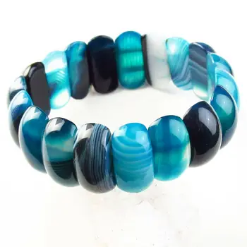 

23x11x8mm Blue White Onyx Agates Arc-Oblong Stretchy Bracelet 7.5 Inch SL250