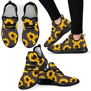 

FORUDESIGNS Fashion Women Knit Shoes Sunflower Print Woman Flats Shoes Mesh Female Sneakers Breathable Ladies Walking Shoes