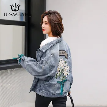 

Women Coats Spring New Embroidered Loose Casual Wild Denim Jacket Appliques Elegant Vintage Jackets Outwear Coats and Jackets
