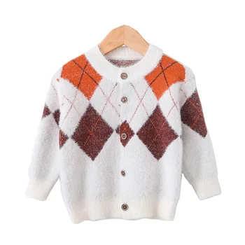 

Baby Sweater 2019 Autumn New Children's Plaid Velvet Long-sleeved Round Neck Single-breasted Cardigan Sweater Coat