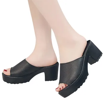 

Fashion Women Slipper Summer Pumps High Heel Sandals Casual Beach Peep Toe Shoes Slipper 35-41 size black white zapatos обувь