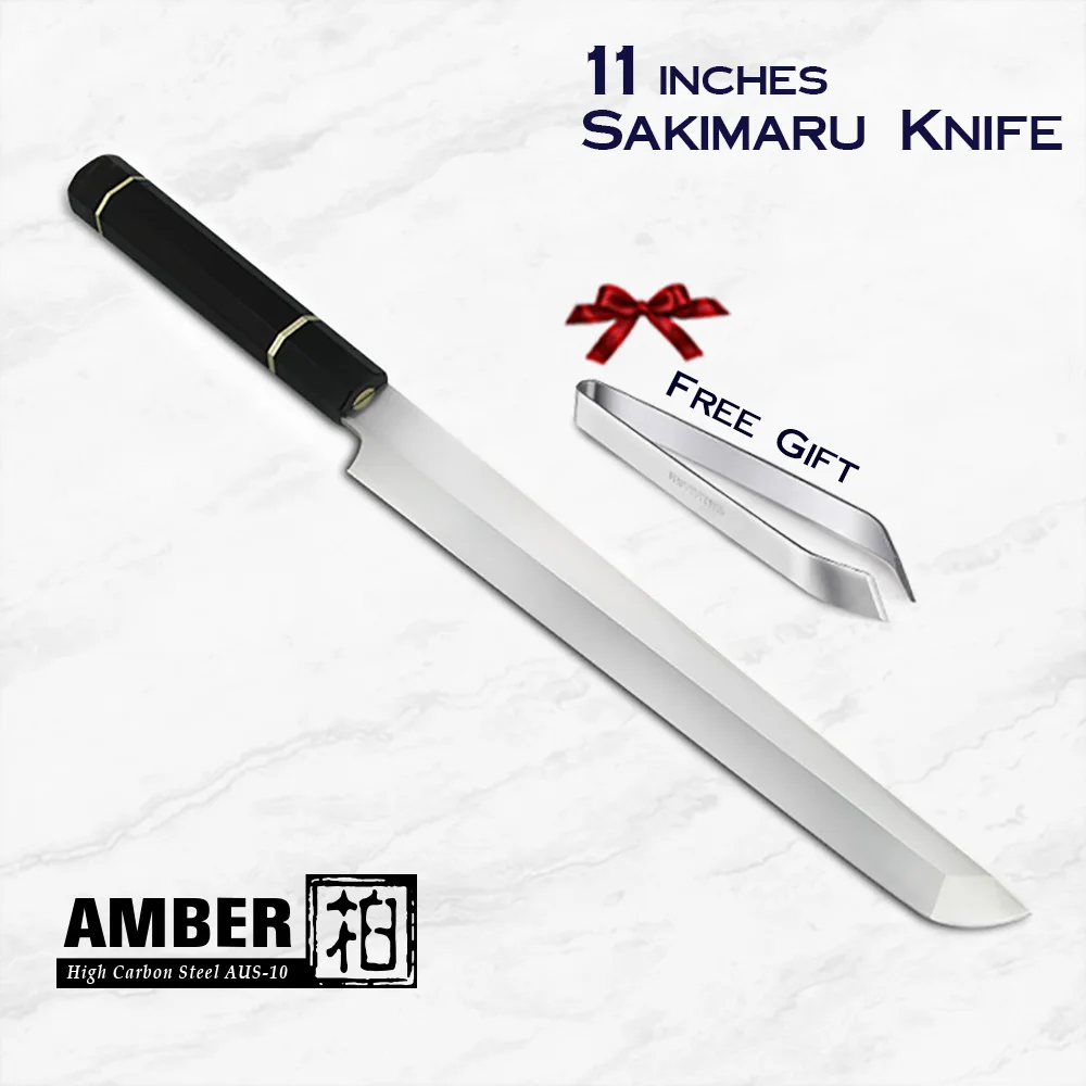Янтарный нож 11 дюймов восьмиугольная эбеновая деревянная ручка AUS-10 из твердой стали Sakimaru нож из высокоуглеродистой нержавеющей стали кухонный нож повара