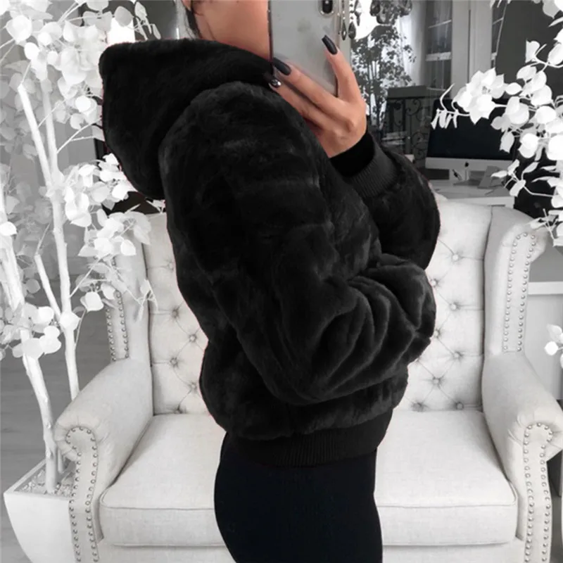 Осень Зима женский кашемировый свитер модный женский меховой свитер с капюшоном пальто - Цвет: black