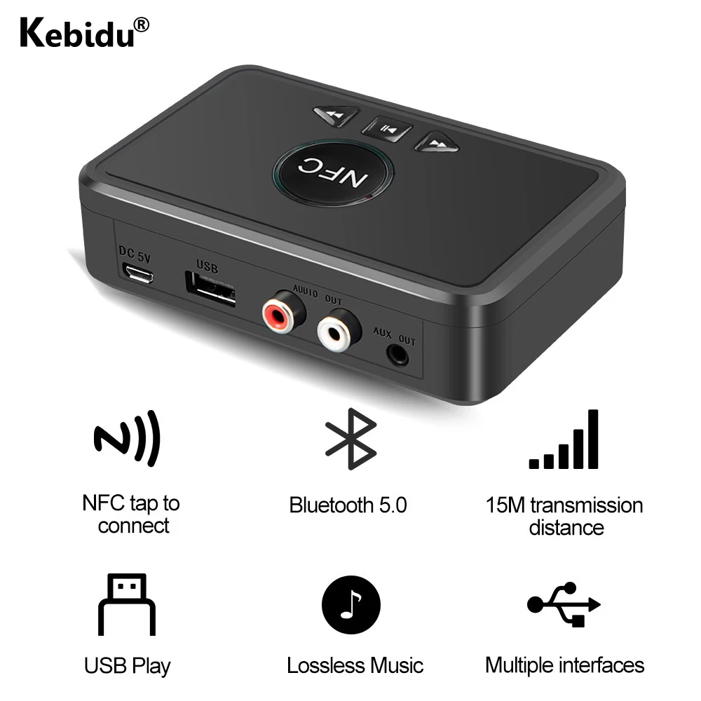 Adaptador Receptor de Audio Bluetooth 5,0, NFC, 3,5mm, salida RCA AUX, Receptor ESTÉREO Aux inalámbrico para altavoz amplificador