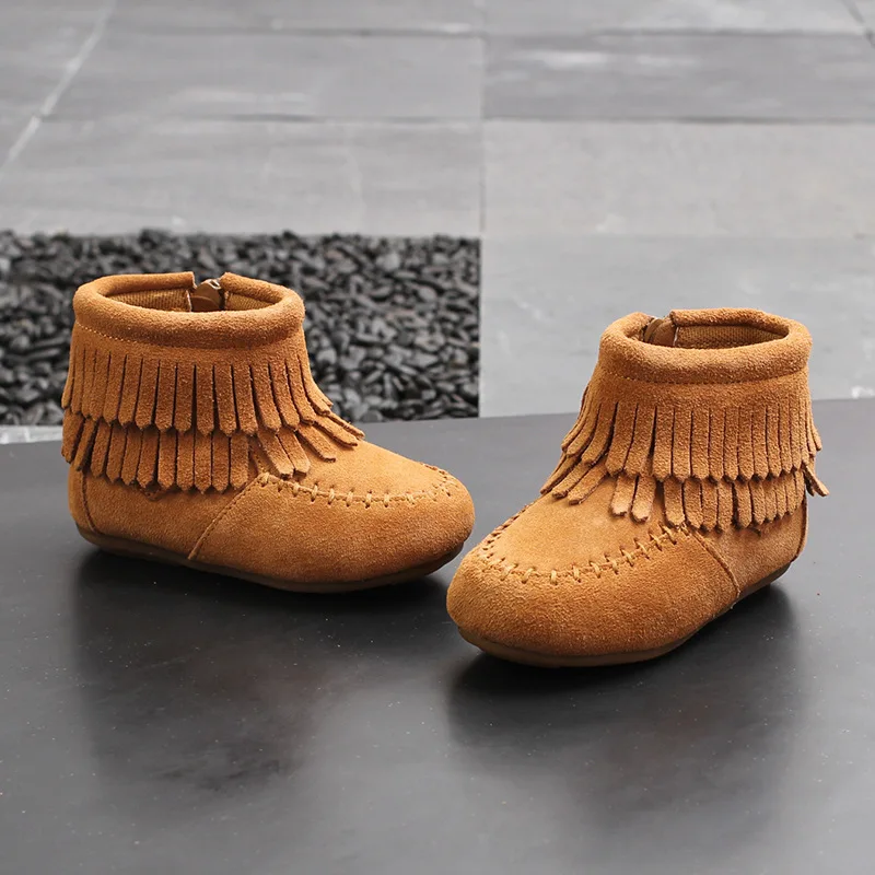SWYIVY Chldren Genuine Leather Ankle Boots Tassle Causal Shoes Flats 2020 Autumn Kids Causla Side Zipper Gilr |