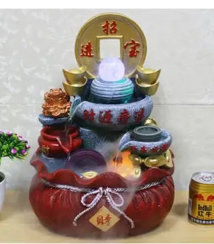 

Resin flowing water fountain teapot handicraft Fengshui Decoration Creative Humidifier Living Room Home Base flowing water craft