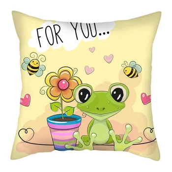 

Nanacoba Frog Printed Pillow Covers Animals Decoative Throw Pillowcases 45*45cm for Home Sofa Decor Cushion Cover Short Plush