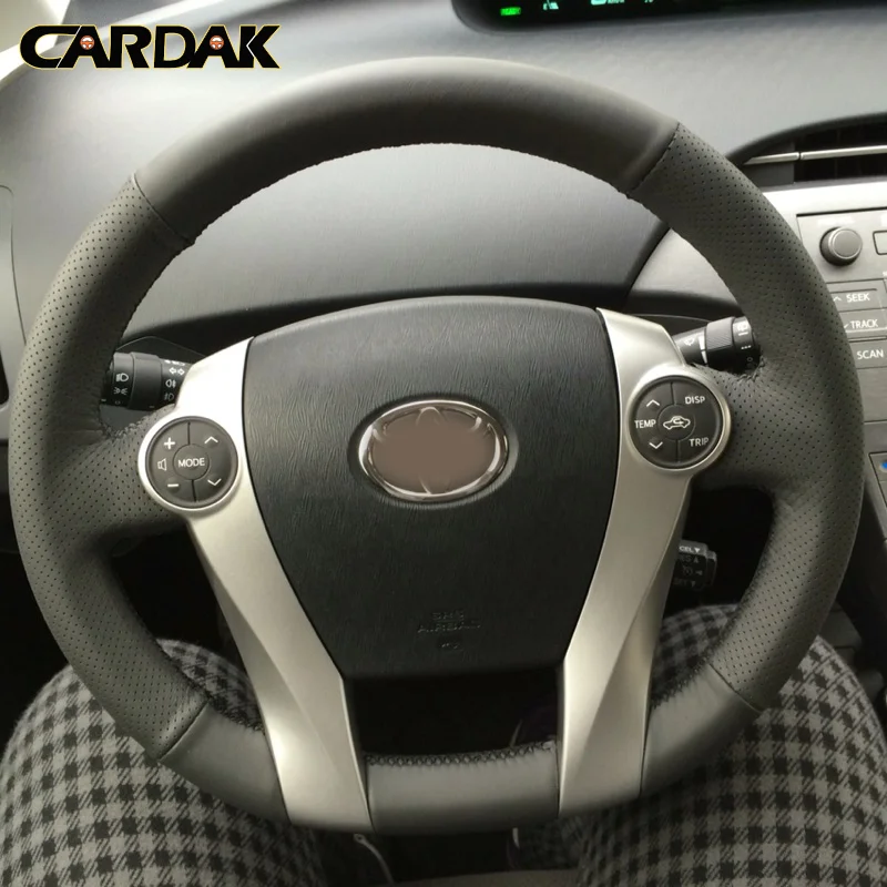 CARDAK Black Artificial Leather Car Steering Wheel Covers Wrap for