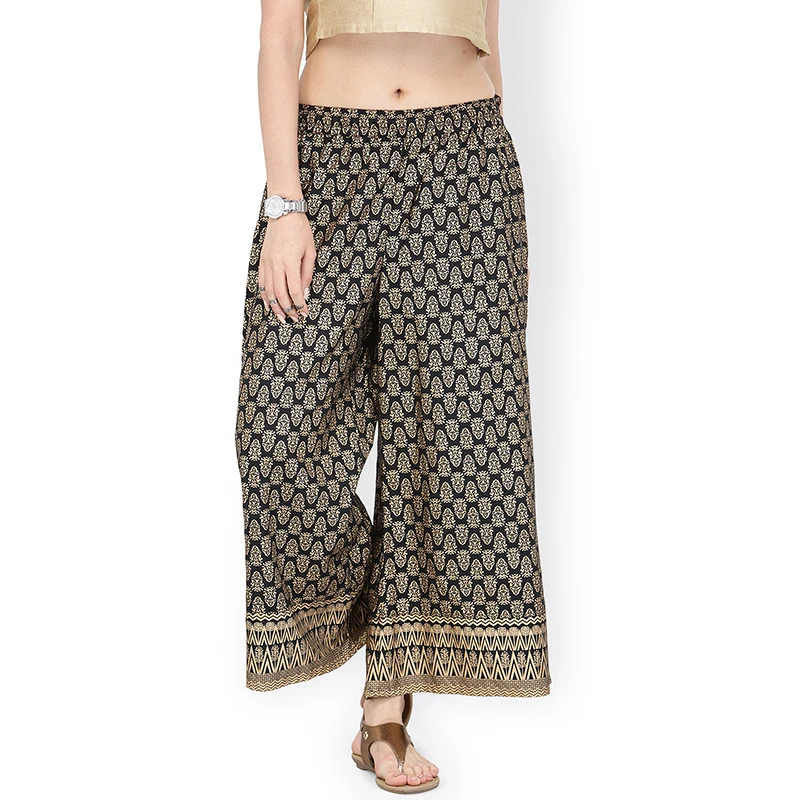 Shalwar Indian Pants Thin Ethnic Gold Printed Black Wide Leg Cotton Trousers Shalwars Salwar Dress Women Costume | Тематическая