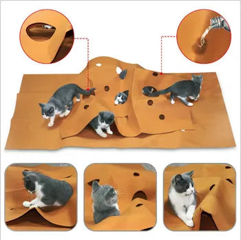 

Pet Cat Playing Training Mat Brown Activity Play Mats Collapsible Pets Rug Scratch Resistant Toys Bite Pad
