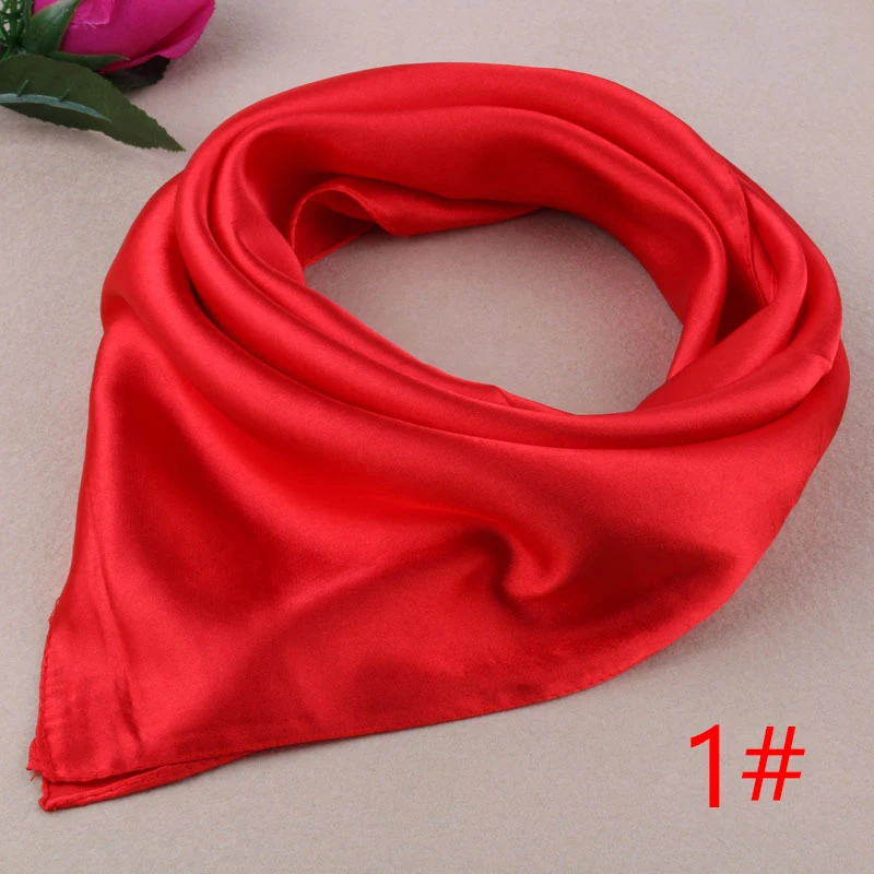 60cm*60cm Women Silk Feel Satin Square Scarf Small Plain Neckerchief Scarf Bandana 3