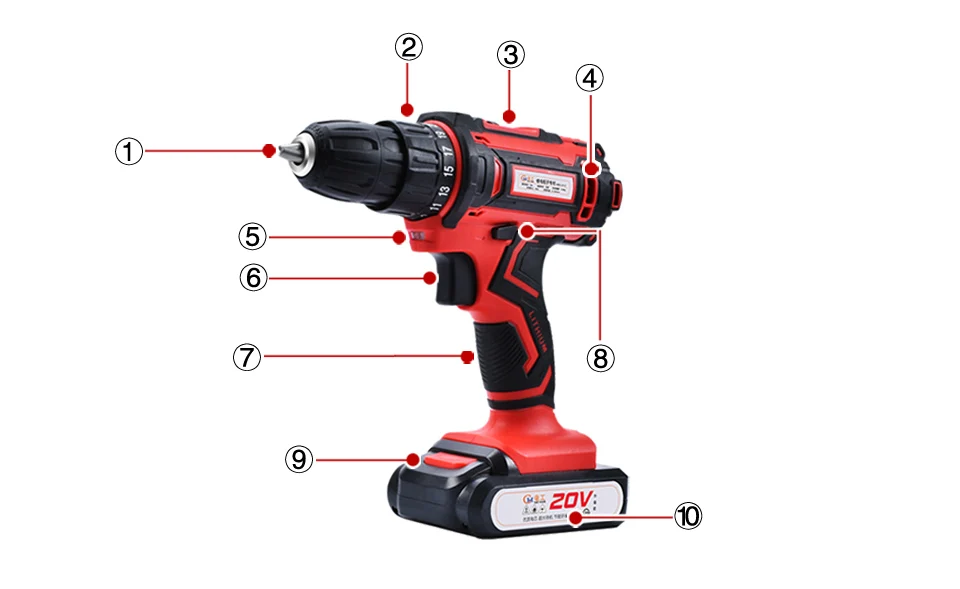 20V Electric Drill Double Speed Lithium Cordless Drill Household Multi-function Electric Screwdriver Power Tools