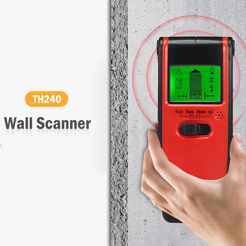 

TH240 Industrial Metal Detector 3 In 1 Wall Scanner Stud Center Finder Wood Metal AC Live Wire Scanner Detector