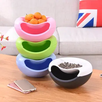 

Lazy Snack Storage Box with Phone Holder Plastic Double Layers Bowl Creative Shape Nuts Candy Dry Fruit Plate Organizer Bowl