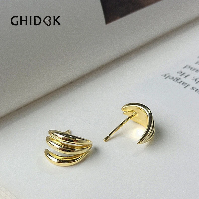 

GHIDBK Dainty 925 Sterling Silver Layered Hoop Earrings Minimalist 3 Layers Hollow Earring Modern Geometric Half Circle Earring