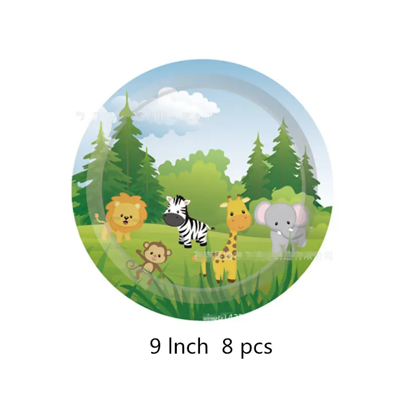 9inch plate 8pcs 36 шт. украшения для дня рождения Дети Джунгли животных экологическая бумага пипетка Единорог тема питие для вечеринки соломы - Цвет: 9inch plate 8pcs