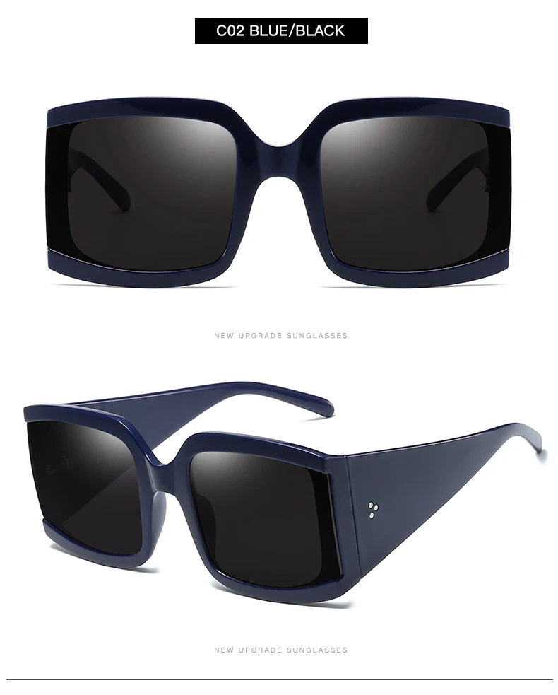 Long Keeper Fashion Oversized Women Sunglasses Brand Designer Plastic Female Big Frame Leopard Sun Glasses UV400 Oculos - Цвет линз: C2 Blue Grey