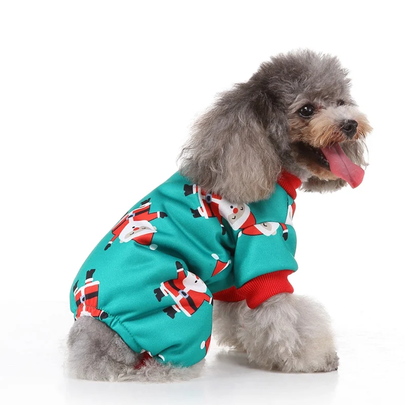 Pet Autumn And Winter Warm Clothes 4-legged Jumpsuit Christmas Elk Snowman Printed Sleepwear For Small Medium Dogs