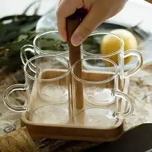 Простой прозрачный 4 шт. набор стеклянных бокалов с бамбуковая чашка поднос держатель чай сок чашка для воды, кофе для подарка бытовые принадлежности