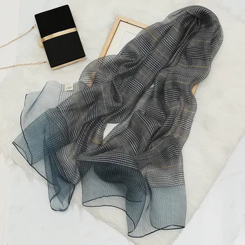 

2020 spring and autumn Korean Plaid silk scarf Wool Women's scarf mulberry silk air conditioning dress shawl long beach towel