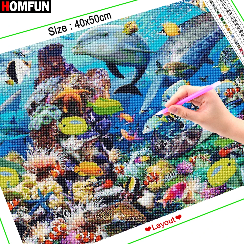 HOMFUN 5D DIY Алмазная картина "Животные дельфин рыба" полная ДРЕЛЬ смола Алмазная вышивка крестиком домашний декор A00414