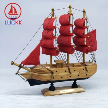 

LUCKK 20CM Handmade Retro Red Wooden Sailboat Model Home Decor Nautical Marine Craft Miniature Figurine Manual Ornament Gifts