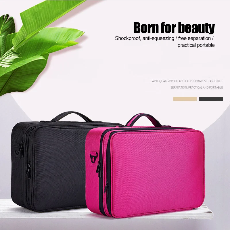 

3 Layers Cosmetic Bag Beauty Artist Storage Cosmetic Organizer Brush Box Handbag with Strap LXX9