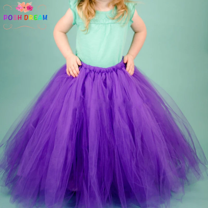 Шикарная фиолетовая длинная юбка-пачка фатиновые юбки для маленьких девочек 12 мес.-12 лет, фиолетового цвета, на свадьбу, с цветочным узором
