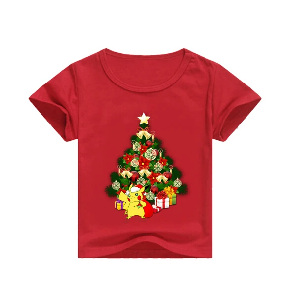 Футболки с короткими рукавами для маленьких мальчиков; летние детские футболки с рождественским принтом покемона; топы для девочек; Повседневная футболка; детская одежда; костюмы - Цвет: color at picture