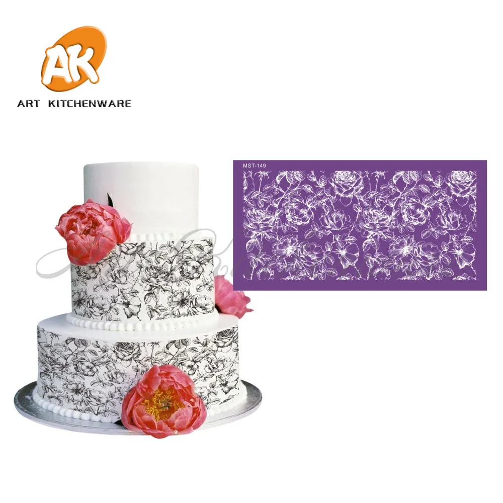 Цветущая Роза, сетчатый трафарет для торта, трафарет для свадебного украшения торта, инструменты для свадебного украшения, трафареты из мягкой ткани для помадки, торта