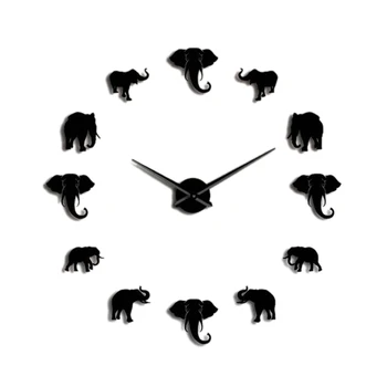 

Jungle Animals Elephant Diy Large Wall Clock Home Decor Modern Design Mirror Effect Giant Frameless Elephants Diy Clock Watch Bl
