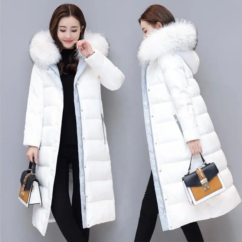 

Thickening Warm Down Jacket Women Winter New 2019 Winter Down Coat Women Long Slim Big Fur Collar Female Down Pakras Black