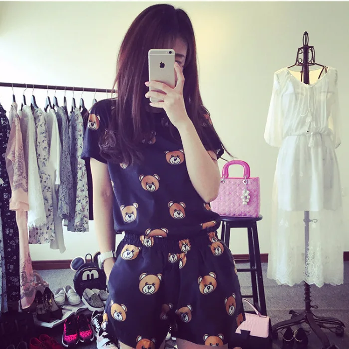

Spring Summer New Products Short Sleeve Shorts Pajamas Women's Summer Korean-style Cartoon Cute Little Bear Less Ladies Home Lei